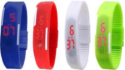 NS18 Silicone Led Magnet Band Combo of 4 Blue, Red, White And Green Digital Watch  - For Boys & Girls   Watches  (NS18)