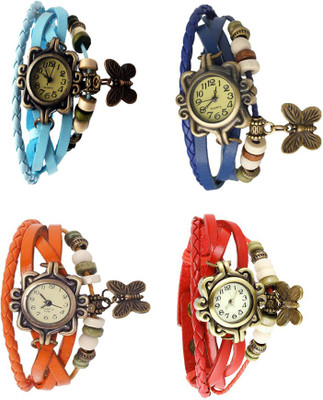 

Kissu Vintage Rakhi Combo of 4 Sky Blue, Orange, Blue And Red Watch - For Women