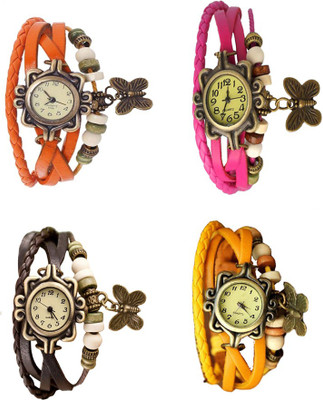 

Kissu Vintage Rakhi Combo of 4 Orange, Brown, Pink And Yellow Watch - For Women