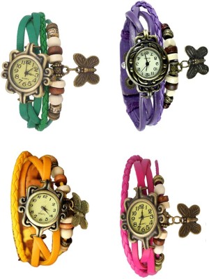 NS18 Vintage Butterfly Rakhi Combo of 4 Green, Yellow, Purple And Pink Analog Watch  - For Women   Watches  (NS18)