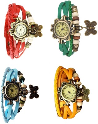NS18 Vintage Butterfly Rakhi Combo of 4 Red, Sky Blue, Green And Yellow Analog Watch  - For Women   Watches  (NS18)