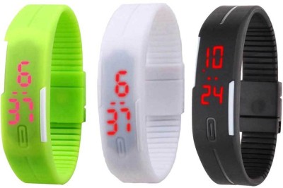 NS18 Silicone Led Magnet Band Combo of 3 Green, White And Black Digital Watch  - For Boys & Girls   Watches  (NS18)