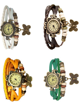 

Kissu Vintage Rakhi Combo of 4 White, Yellow, Brown And Green Watch - For Women