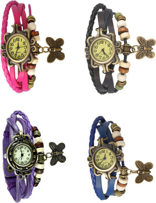 

NS18 Vintage Butterfly Rakhi Combo of 4 Pink, Purple, Black And Blue Watch - For Women