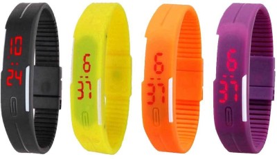 NS18 Silicone Led Magnet Band Watch Combo of 4 Black, Yellow, Orange And Purple Digital Watch  - For Couple   Watches  (NS18)