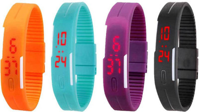 

Kissu Led Magnet Band Combo of 4 Orange, Sky Blue, Purple And Black Watch - For Men & Women