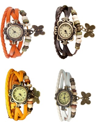 NS18 Vintage Butterfly Rakhi Combo of 4 Orange, Yellow, Brown And White Analog Watch  - For Women   Watches  (NS18)