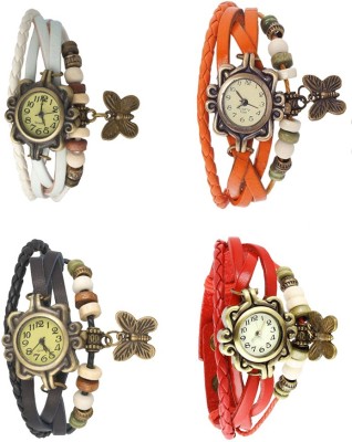 NS18 Vintage Butterfly Rakhi Combo of 4 White, Black, Orange And Red Analog Watch  - For Women   Watches  (NS18)
