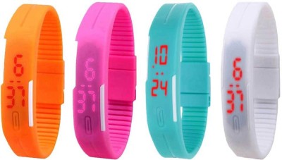 NS18 Silicone Led Magnet Band Combo of 4 Orange, Pink, Sky Blue And White Digital Watch  - For Boys & Girls   Watches  (NS18)