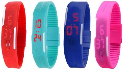 NS18 Silicone Led Magnet Band Combo of 4 Red, Sky Blue, Blue And Pink Digital Watch  - For Boys & Girls   Watches  (NS18)