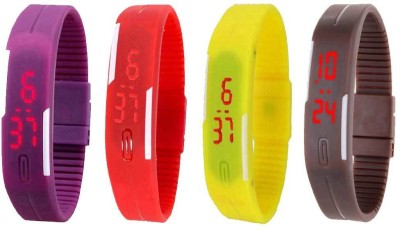 NS18 Silicone Led Magnet Band Combo of 4 Purple, Red, Yellow And Brown Digital Watch  - For Boys & Girls   Watches  (NS18)