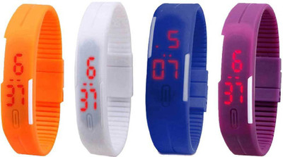 

Kissu Led Magnet Band Combo of 4 Orange, White, Blue And Purple Watch - For Men & Women