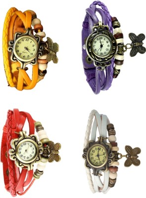 NS18 Vintage Butterfly Rakhi Combo of 4 Yellow, Red, Purple And White Analog Watch  - For Women   Watches  (NS18)