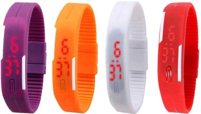 NS18 Silicone Led Magnet Band Watch Combo of 4 Purple, Orange, White And Red Digital Watch  - For Couple   Watches  (NS18)