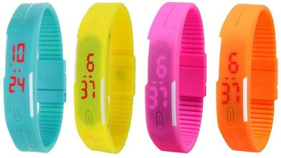 NS18 Silicone Led Magnet Band Combo of 4 Sky Blue, Yellow, Pink And Orange Digital Watch  - For Boys & Girls   Watches  (NS18)