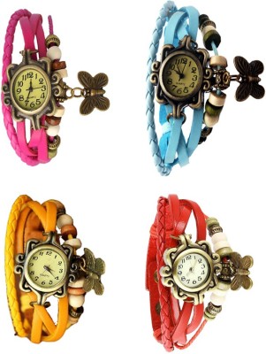 NS18 Vintage Butterfly Rakhi Combo of 4 Pink, Yellow, Sky Blue And Red Analog Watch  - For Women   Watches  (NS18)