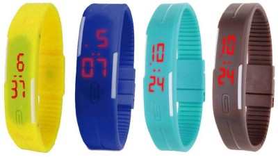 NS18 Silicone Led Magnet Band Combo of 4 Yellow, Blue, Sky Blue And Brown Digital Watch  - For Boys & Girls   Watches  (NS18)