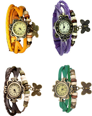 View NS18 Vintage Butterfly Rakhi Combo of 4 Yellow, Brown, Purple And Green Analog Watch  - For Women Wrist Watches Price Online(NS18)