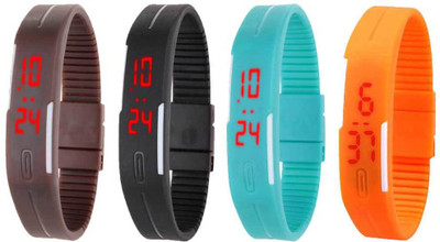 

NS18 Silicone Led Magnet Band Combo of 4 Brown, Black, Sky Blue And Orange Watch - For Boys & Girls
