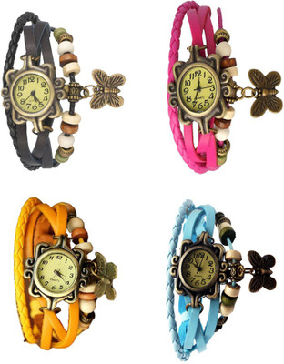 

Kissu Vintage Rakhi Combo of 4 Black, Yellow, Pink And Sky Blue Watch - For Women
