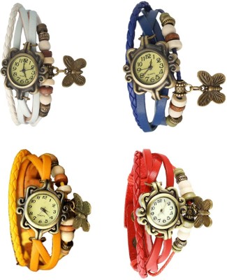 NS18 Vintage Butterfly Rakhi Combo of 4 White, Yellow, Blue And Red Analog Watch  - For Women   Watches  (NS18)