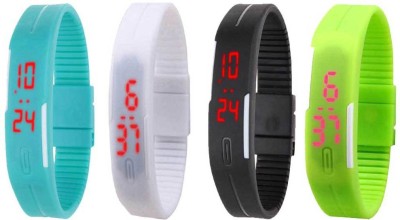 NS18 Silicone Led Magnet Band Combo of 4 Sky Blue, White, Black And Green Digital Watch  - For Boys & Girls   Watches  (NS18)