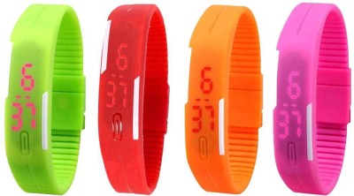NS18 Silicone Led Magnet Band Combo of 4 Green, Red, Orange And Pink Digital Watch  - For Boys & Girls   Watches  (NS18)