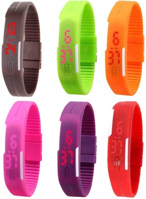 NS18 Silicone Led Magnet Band Combo of 6 Brown, Green, Orange, Pink, Purple And Red Digital Watch  - For Boys & Girls   Watches  (NS18)