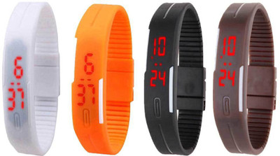 

Kissu Led Magnet Band Combo of 4 White, Orange, Black And Brown Watch - For Men & Women
