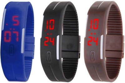 NS18 Silicone Led Magnet Band Combo of 3 Blue, Black And Brown Watch  - For Boys & Girls   Watches  (NS18)