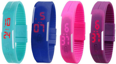 

NS18 Silicone Led Magnet Band Watch Combo of 4 Sky Blue, Blue, Pink And Purple Watch - For Couple