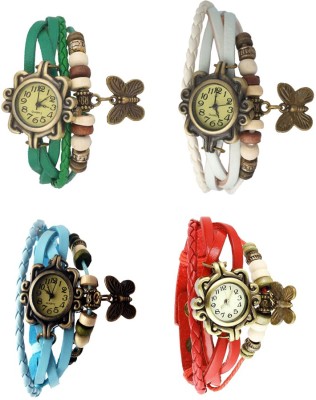 NS18 Vintage Butterfly Rakhi Combo of 4 Green, Sky Blue, White And Red Analog Watch  - For Women   Watches  (NS18)
