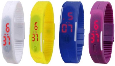 NS18 Silicone Led Magnet Band Watch Combo of 4 White, Yellow, Blue And Purple Digital Watch  - For Couple   Watches  (NS18)