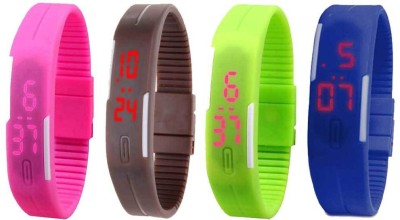 NS18 Silicone Led Magnet Band Combo of 4 Pink, Brown, Green And Blue Digital Watch  - For Boys & Girls   Watches  (NS18)
