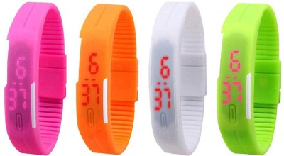 NS18 Silicone Led Magnet Band Combo of 4 Pink, Orange, White And Green Digital Watch  - For Boys & Girls   Watches  (NS18)