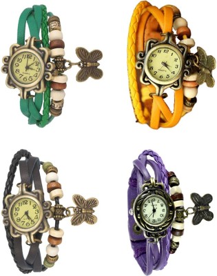 NS18 Vintage Butterfly Rakhi Combo of 4 Green, Black, Yellow And Purple Analog Watch  - For Women   Watches  (NS18)