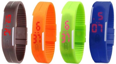 NS18 Silicone Led Magnet Band Combo of 4 Brown, Orange, Green And Blue Digital Watch  - For Boys & Girls   Watches  (NS18)