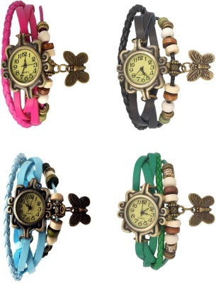 NS18 Vintage Butterfly Rakhi Combo of 4 Pink, Sky Blue, Black And Green Analog Watch  - For Women   Watches  (NS18)