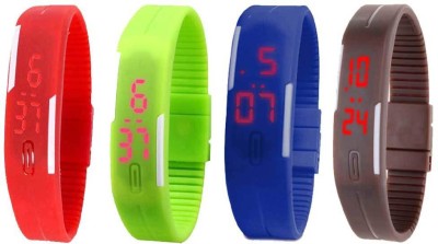 NS18 Silicone Led Magnet Band Combo of 4 Red, Green, Blue And Brown Digital Watch  - For Boys & Girls   Watches  (NS18)