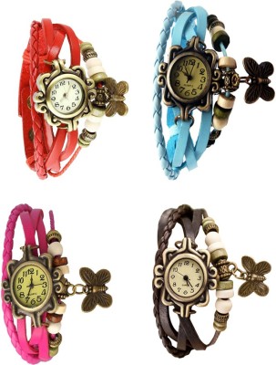 NS18 Vintage Butterfly Rakhi Combo of 4 Red, Pink, Sky Blue And Brown Analog Watch  - For Women   Watches  (NS18)