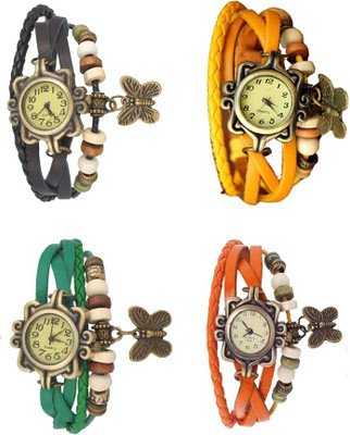 

NS18 Vintage Butterfly Rakhi Combo of 4 Black, Green, Yellow And Orange Watch - For Women