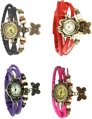 NS18 Vintage Butterfly Rakhi Combo of 4 Black, Purple, Red And Pink Analog Watch  - For Women   Watches  (NS18)