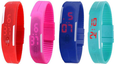 

Kissu Led Magnet Band Combo of 4 Red, Pink, Blue And Sky Blue Watch - For Men & Women