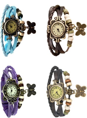 NS18 Vintage Butterfly Rakhi Combo of 4 Sky Blue, Purple, Brown And Black Analog Watch  - For Women   Watches  (NS18)