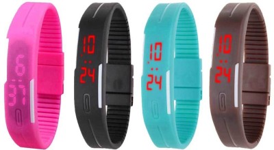 NS18 Silicone Led Magnet Band Combo of 4 Pink, Black, Sky Blue And Brown Digital Watch  - For Boys & Girls   Watches  (NS18)