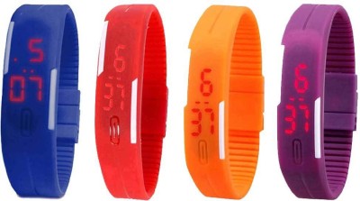 NS18 Silicone Led Magnet Band Watch Combo of 4 Blue, Red, Orange And Purple Digital Watch  - For Couple   Watches  (NS18)