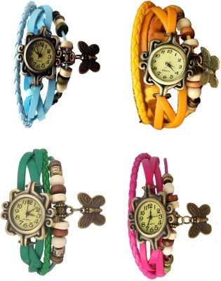 NS18 Vintage Butterfly Rakhi Combo of 4 Sky Blue, Green, Yellow And Pink Analog Watch  - For Women   Watches  (NS18)