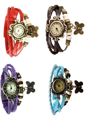 NS18 Vintage Butterfly Rakhi Combo of 4 Red, Purple, Brown And Sky Blue Analog Watch  - For Women   Watches  (NS18)