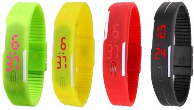 NS18 Silicone Led Magnet Band Combo of 4 Green, Yellow, Red And Black Digital Watch  - For Boys & Girls   Watches  (NS18)