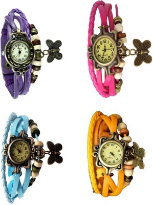 NS18 Vintage Butterfly Rakhi Combo of 4 Purple, Sky Blue, Pink And Yellow Analog Watch  - For Women   Watches  (NS18)